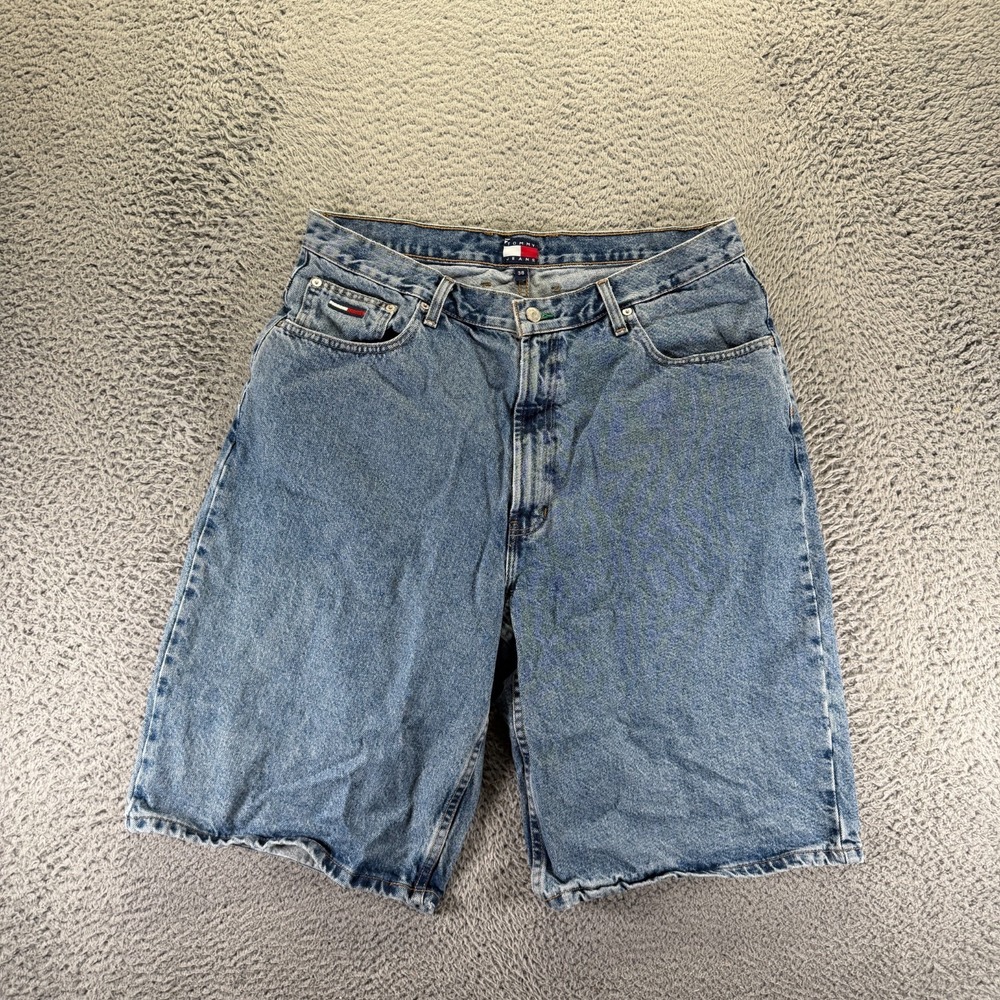 Vintage Tommy Shorts Men's 38 Blue Cotton Denim Bermuda Workwear Baggy Summer